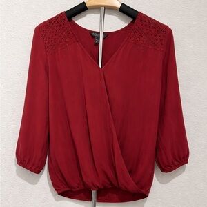 LOFT Deep Red Blouse with Lace Detail